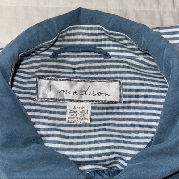 madison XL Vintage Light Blue White Hooded Rain Utility Jacket - Picture 9 of 16